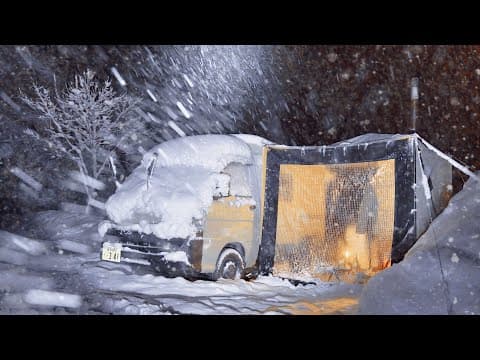 【大雪の車中泊】最強寒波！ 吹雪に遭遇する車中泊 。Mt.SUMI AURA 薪ストーブ【Relaxing nature ASMR】