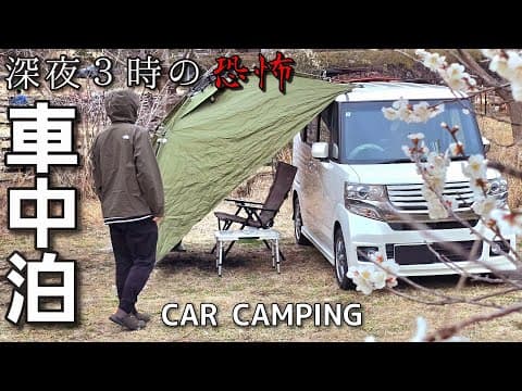 【車中泊 NBOX】現実逃避の春のひとり旅。軽自動車とカーサイドタープでソロキャンプ / car camping solo camp