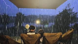 【ファミリーキャンプ⛺】湖畔キャンプ場で雨キャンプ☔|雷雨⚡|自然の音で癒しキャンプ