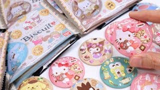 Sanrio Characters Embroidery Tin Badge Biscuit Unboxing I want Hello Kitty and Kuromi