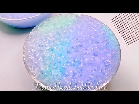 【ASMR】💜雨色つぶつぶしゅわしゅわスライム🩵【音フェチ】Foamed beads bubble slime