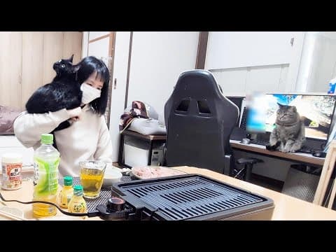 顔面の上の猫と焼肉パーティー！