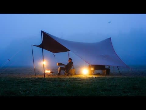 【雨キャンプ】ふもとっぱらで雨音を楽しむタープ泊/ガパオライス/桜あんこ食パン