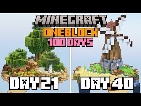 【マイクラ100DAYS】1ブロックの世界で植林場と畑＆風車を作る！ DAY21-40【マイクラ建築】
