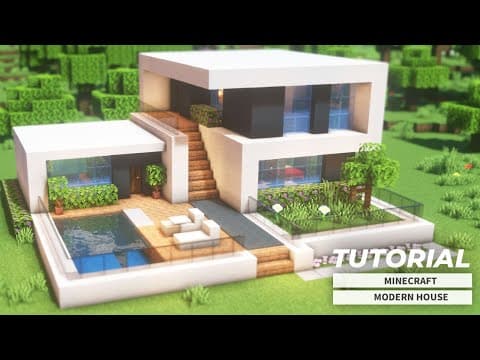 How to build a Easy modern house in Minecraft (Tutorial) | 簡単なモダンな家と内装の作り方！(現代建築)