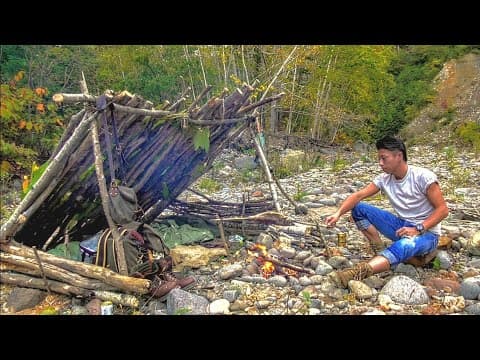 テント無し！食料無し！渓流で自給自足ソロキャンプ　1/2　　Survival camp