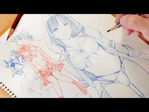 red and blue pencil : 消せる色鉛筆で描く