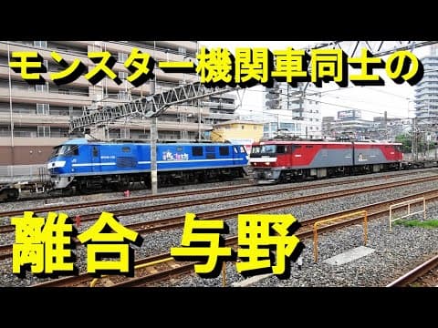 与野駅で人気貨物列車同士の離合を撮影
