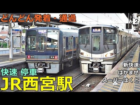 JR西宮駅 3🚃どんどん電車が発着・通過！●新快速、快速、特急 スーパーはくと・はまかぜ 等／神戸線【JR西日本】