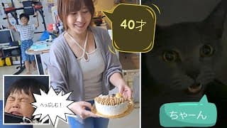 ママ40歳の誕生日をケーキで祝おう＆鳴き声で祝う灰色猫