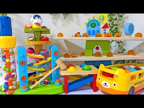 Marble Run ASMR Race ☆ HABA Slope & Dump Truck Excavator Ambulance Forklift Garbage Truck Tractors#1