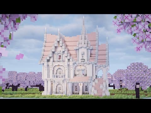 【マイクラ】ペールオークと桜で作る白ピンクのファンタジーな家の作り方【マイクラ建築】