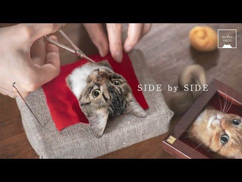 羊毛フェルトで猫を作る制作過程 6 - Needle felting Cat "SIDE by SIDE"  A process of making a cat with wool felt.
